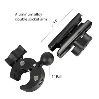 1" Ball Adapter for Handlebar Clamp Mount Base with 3.54" Double Socket Arm, Compatible with RAM B Size Mounts & Bike Motorcycle Phone Mount Holder (Handlebar Clamp w 3.54” Arm) - style: Handlebar Clamp Base With 3.54" Arm