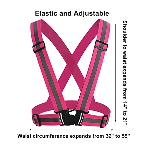 2 Pack Large Size Adjustable Running Reflective Vests, High Visibility Safety Reflective Gears and 2 Pack Reflective Gear Wristbands for Night Running, Biking,Hiking,Jogging and Dog Walking