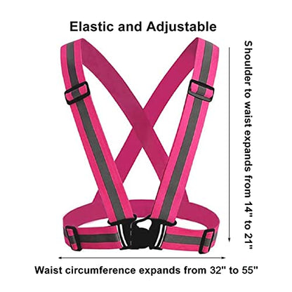 2 Pack Large Size Adjustable Running Reflective Vests, High Visibility Safety Reflective Gears and 2 Pack Reflective Gear Wristbands for Night Running, Biking,Hiking,Jogging and Dog Walking