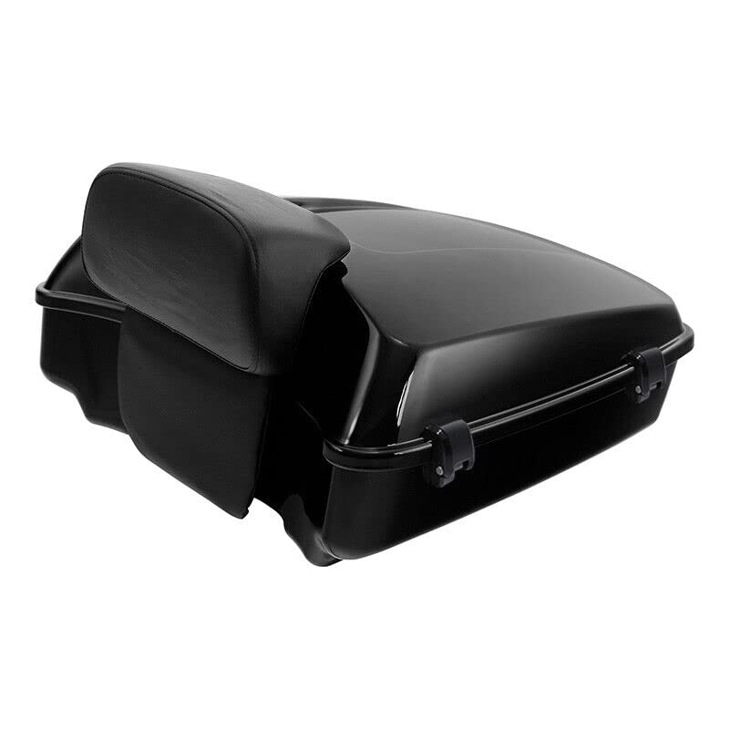 TCMT Chopped Motorcycle Trunk Box Backrest Pad Detachable Mounting Rack Fit For Harley Touring 1997-2008 Road King Road Street Electra Glide Pack - color: Set D1 Black Latches#Chrome Rack