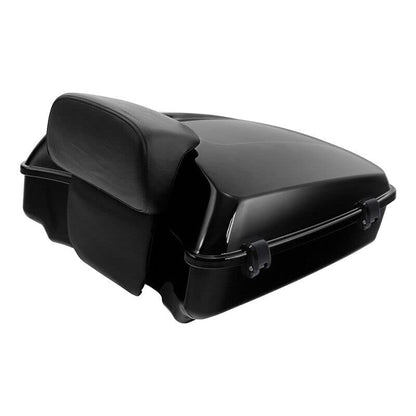 TCMT Chopped Motorcycle Trunk Box Backrest Pad Detachable Mounting Rack Fit For Harley Touring 1997-2008 Road King Road Street Electra Glide Pack - color: Set D1 Black Latches#Chrome Rack