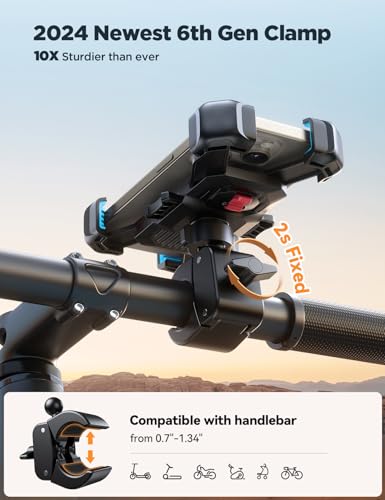 JOYROOM Motorcycle Phone Mount, [1s Auto Lock][100mph Military Anti-Shake] Bike Phone Holder for Bicycle, [10s Quick Install] Handlebar Phone Mount, Compatible with iPhone, Samsung, All Cell Phone - color: Blue
