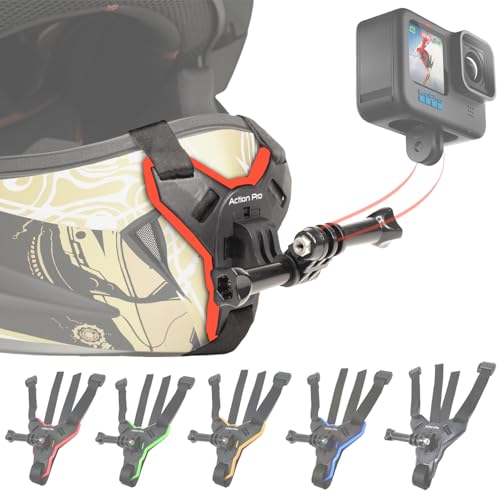 Action Pro™ Motorcycle Helmet Chin Strap Mount Compatible with GoPro Hero 12, 11, 10, 9, 8, 7, (2018), 6, Hero Black, DJI Osmo Action 3/2, Insta 360, Session, Xiaomi Yi, SJCAM (Red) - color: Red