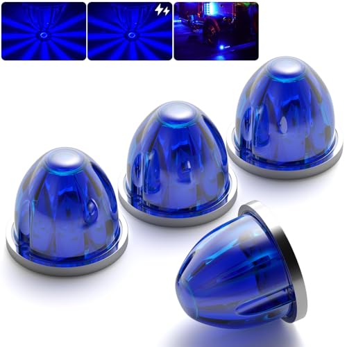 BJZ 4Pcs Blue Watermelon LED Strobe+Constant Marker Lights Dual Function Watermelon-Shaped Side Marker Clearance Tail Top Cap Roof Lights for Trailer Truck Semi-Trailer Heavy-Duty Truck Bus Van - color: Blue, size: 4 Pack