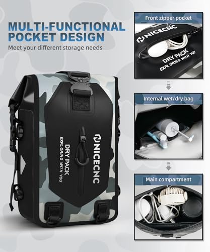 NICECNC Waterproof Motorcycle Crash Bar Bag 7L, Motorcycle Luggage Dry Bag Side Frame Bag with Shoulder Strap Universal Tail Bag Rear Seat Rack Bag, Four DIY Installation Positions, Camo