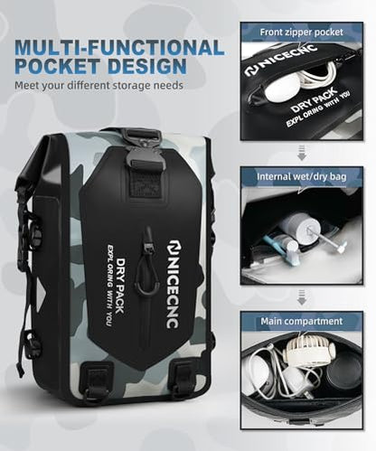 NICECNC Waterproof Motorcycle Crash Bar Bag 7L, Motorcycle Luggage Dry Bag Side Frame Bag with Shoulder Strap Universal Tail Bag Rear Seat Rack Bag, Four DIY Installation Positions, Camo