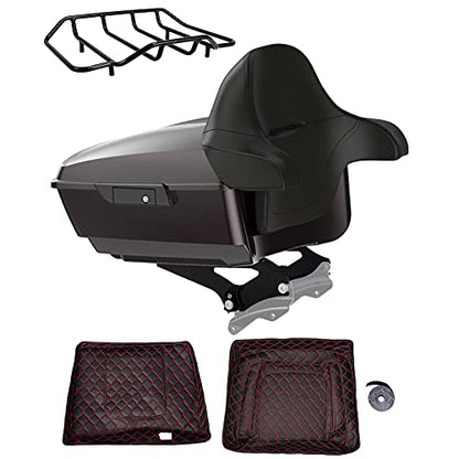 Advanblack Black Forest King Tour Trunk Pack, Black Mount Bracket, Top Luggage Rack, Red Trunk Pak Liners Fit for 09-Later Harley Touring, Road Glide, Street Glide Special, Electra Glide - color: Black Forest