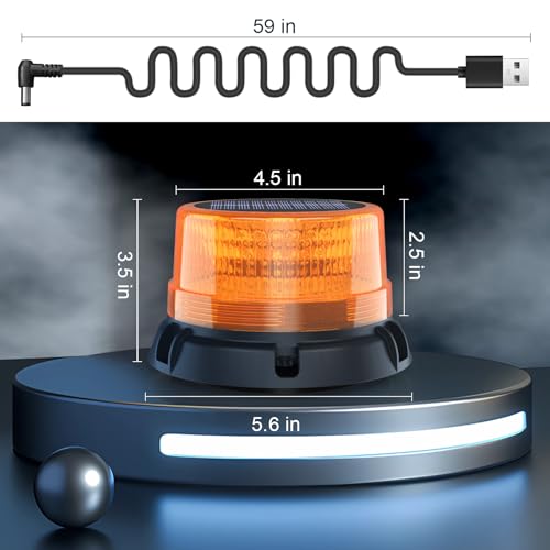 AnTom Solar LED Wireless Strobe Lights, Waterproof Rechargeable Amber Beacon Light with Strong Magnetic Base, Warning Rotating Flashing for Working Vehicle - color: Amber