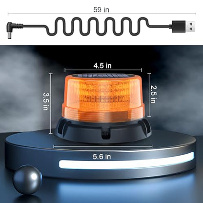 AnTom Solar LED Wireless Strobe Lights, Waterproof Rechargeable Amber Beacon Light with Strong Magnetic Base, Warning Rotating Flashing for Working Vehicle - color: Amber