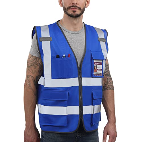 Dib Safety Reflective Safety Vest for Men Women, High Visibility Vest with Pockets and Zipper, ANSI Class 2 - color: Blue, size: X-Large