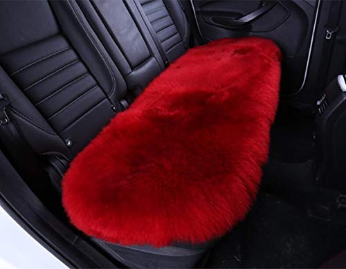 Sheepskin Car Back Seat Cover Pad 18x53.5inch Long Wool Seat Cushion Winter Warm Universal Fit Auto, SUV, Truck, Dinner Chair Office Chair Back Wine - color: Wine Red, size: 18x53 Inch (Pack of 1)