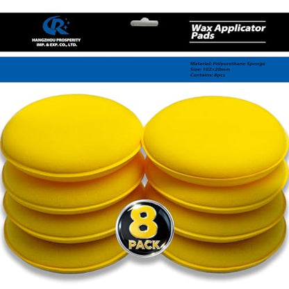 4" Sponge Detailing Applicator Pad, Car Wax Applicator, Yellow, 8 Pack no Compression Buffing & Detail Polishing Foam Pads for Car, Bathroom, Leather Cleaning and Fine Polishing