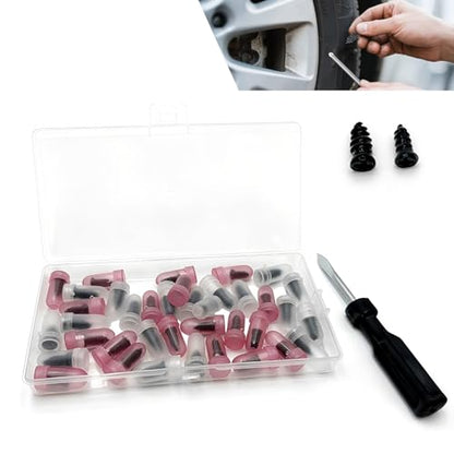 40PCS Car Tire Repair Nails Kit, Vacuum Tire Puncture Repair Screw Tool Kit, Outdoors Self-service Quick Puncture Maintenance Accessories, for Most Cars, Motorcycles, ATVs (Black)