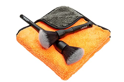 Ultra-Soft Detailing Brush Set with Microfiber Cloth for Scratch-Free Cleaning and Detailing of Delicate Surfaces Interior Exterior Automotive, Leather, Infotainment Screens, Electronics, Black