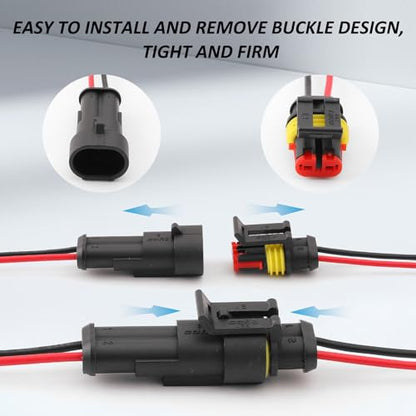 Connector Waterproof, 18 AWG Automotive Electrical Connectors Male and Female Way with Heat Shrink Tubing for Car Truck Boat and Other Wire Connections (2pin 6 Kits) - size: 2pin 6 Kits