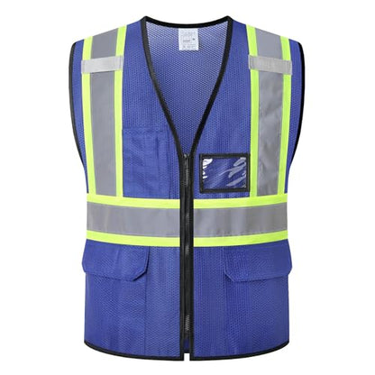 Reflective Safety Vest for Men Women Hi Vis Vest with Pockets High Visibility Vest Mesh Construction Vests Meets ANSI/ISEA Standards (Blue-33, Large) - color: Blue-33, size: Large