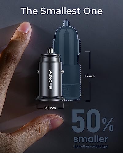 AINOPE Car Charger Adapter【Smallest Metal】 4.8A Cigarette Lighter USB Car Charger Adapter Dual Port 12V USB Outlet Flush Fit for iPhone 16 Pro Max/15/14 iPad Air Samsung Galaxy S25 S24 Ultra,Black