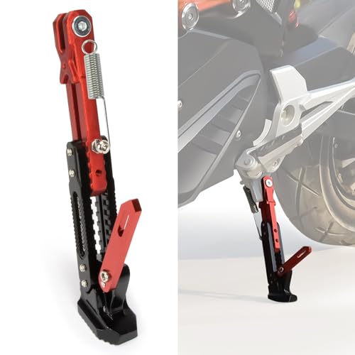 Universal Motorcycle Side Stand - PSLER Adjustable Aluminum Alloy Short Motorcycle Kickstand for Electric Scooter Motorbike Mini Pit Dirt Bike, Red