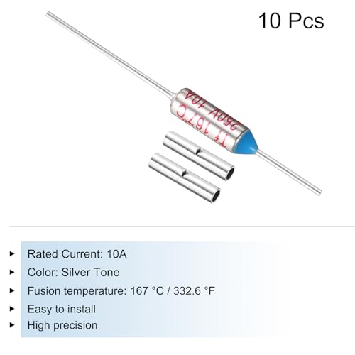 MECCANIXITY 10 Pcs Metal Temperature Thermal Fuse SF167 167C 332.6F 10A 250V Cutoff Thermal Fuse with 20 Pcs BN1.25 Bare Terminal Butt Connector - style: SF167