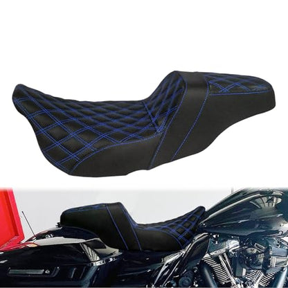 One-Piece Driver Passenger Seat Motorcycle 2-up Seat Fit for Harley Touring Electra Glide Road King Road Glide Street Glide 2009-2023 (Blue Stitching) - color: Blue Stitching Without Backrest