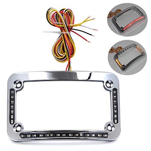 HTTMT- Dual LED Curved Motorcycle License Plate Frame w/Turn-Signal,Brake Light - Chrome Finish Universal Compatible with Any Motorcycle [P/N: MT294-007-CD]… - color: Chrome