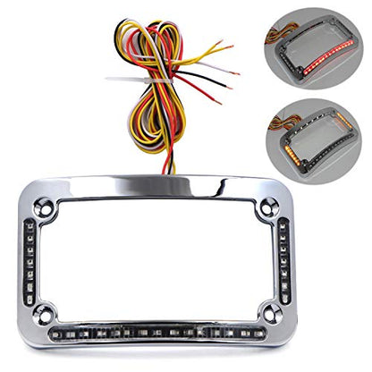 HTTMT- Dual LED Curved Motorcycle License Plate Frame w/Turn-Signal,Brake Light - Chrome Finish Universal Compatible with Any Motorcycle [P/N: MT294-007-CD]… - color: Chrome