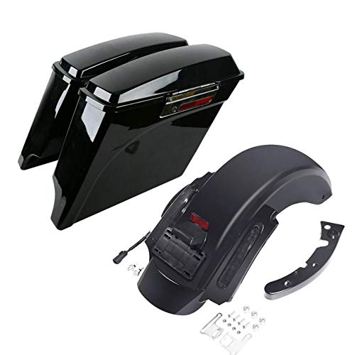 SLMOTO Saddle Bags, 5" Hard Saddlebags Rear Fender LED Light Fit For Harley Touring Road King Electra Glide Street Glide Road Glide Ultra 2009-2013 - color: Saddlebags + Smoke Fender Lens