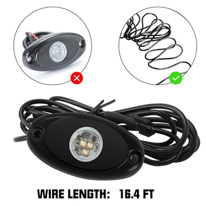 SUNPIE 20 Pods White Rock Lights – Quick Connect, 3 High Power Chips, 5M Extension Wires, Mounting Pads Included, 6000K Pure White, IP67 Waterproof, Fits Trucks, SUV, ATV, UTV, Trailer - color: White, size: 20 Pods