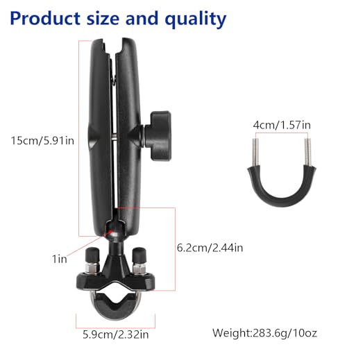 Aluminum Handlebar Clamp Mount U-Bolt Base with Long Double Socket Arm, Compatible with RAM Mounts & 1" Ball Bike Motorcycle Phone Holder for 0.5" to 1.3" Diameter Rails - style: U-Bolt Base w 5.91" Arm