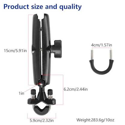 Aluminum Handlebar Clamp Mount U-Bolt Base with Long Double Socket Arm, Compatible with RAM Mounts & 1" Ball Bike Motorcycle Phone Holder for 0.5" to 1.3" Diameter Rails - style: U-Bolt Base w 5.91" Arm