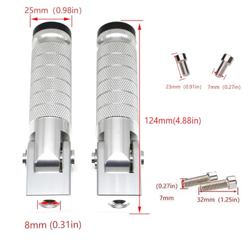 Silver Motorcycle Bicycle Folding Foot Pegs 90 Degree Foldable Electric Motorbike Ebike For Super73 S2/ZX/RX/R/S Passenger Footrests Rearsets Rear Set Footpegs foot Rest Pedals M8 Install Bolts - color: Silver-Foldable