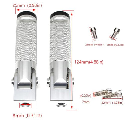 Silver Motorcycle Bicycle Folding Foot Pegs 90 Degree Foldable Electric Motorbike Ebike For Super73 S2/ZX/RX/R/S Passenger Footrests Rearsets Rear Set Footpegs foot Rest Pedals M8 Install Bolts - color: Silver-Foldable