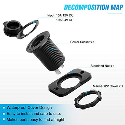 Nilight 2 Pack Car Cigarette Lighter Socket DC 12V Waterproof Power Outlet Adapter Replacement with Terminals Wires and Screws for Marine Boat Motorcycle, Boat, Car,Truck, RV, ATV - color: 2Pcs Cigarette Lighter Socket