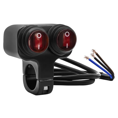 7/8" Motorcycle Light Bar Switch, Waterproof 12V 6A Handlebar Double Control Push Button Switch, Aluminium Alloy ATV ON/Off Switches for Headlights Spotlights Fog Lights