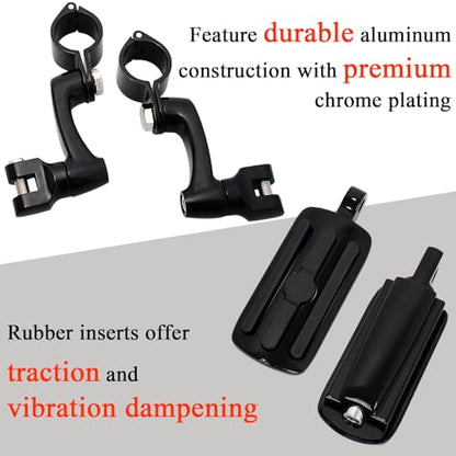 FOVPLUE 1", 1.25" Highway Footpegs,Adjustable Highway Peg for Harley Touring Softail Dyna Sportster Honda Kawasaki Suzuki Yamaha Indian Victory with 1", 1-1/4",22-35mm Engine Guards/Tubing,Gloss Black - color: GLOSS BLACK and Rubber Style