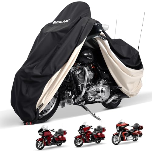 Benlari Motorcycle Cover Waterproof with Side Top Box Compatible with Harley Davidson Touring Ultra Limited Street Glide Road Glide Electra Glide Outdoor All Weather Protection, XL,116" x 47" x 53" - size: XL (116" x 47" x 53"), style: Touring Ultra