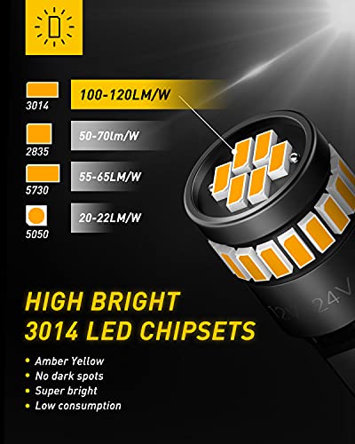 AUXITO 194 LED Bulb Amber Yellow 168 2825 W5W T10 Wedge 24-SMD 3014 Chipsets Replacement Bulbs for Car Dome Map License Plate Courtesy Step Lights (Pack of 2) - color: Amber Yellow, size: 194/168