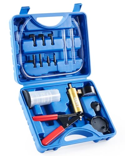 Orion Motor Tech Brake Bleeder Kit with Hand Vacuum Pump and Adapters, Brake Bleeding Kit for Brake Fluid Power Steering Fluid More, Vacuum Brake Bleeder Pump with Pressure Gauge - color: Blue