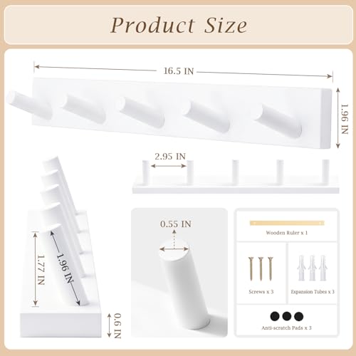 Coat Rack Wall Mount, Wooden Coat Hanger with 5 Hooks, Heavy Duty, White, 1 Pcs - color: White