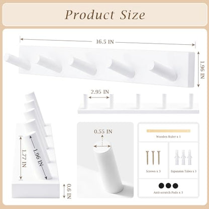Coat Rack Wall Mount, Wooden Coat Hanger with 5 Hooks, Heavy Duty, White, 1 Pcs - color: White