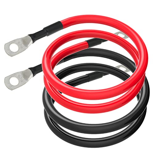 6 AWG Battery Cables 6 Gauge Battery Power Inverter Cable with 5/16 Inch Tinned Copper Lugs Both Ends for Solar Marine Boat RV Car Motorcycle 2 pcs (18 in) - size: 18 in