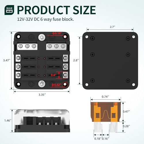 DaierTek 12V Fuse Block 6 Way 12 Volt Fuse Box ATO/ATC Marine Fuse Panel with LED Indicator Light Waterproof 24V for Automotive Boat Car Truck - size: 6 Way