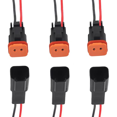 2 Pin DT Connectors Waterproof with 14 AWG Electrical Cable Wire Male Female Waterproof Plug Socket Quick Disconnect Plug for Car Truck Motorcycle Marine Boat and Other Wire Connection- 3 Pack