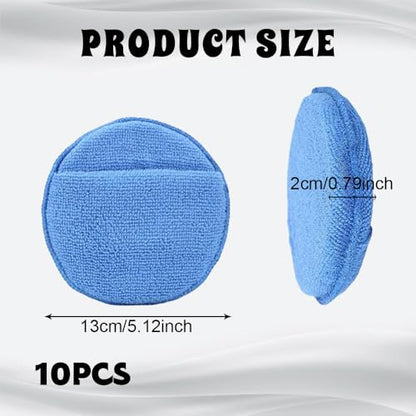 10PCS Wax Applicator Pads, Polishing Pad, 5" Diameter Soft Microfiber Polishing Care Foam Sponge with Finger Pocket, Car Buffing & Detail Foam Wax Applicator Sponge for Car Cleaning (Blue) - color: Blue