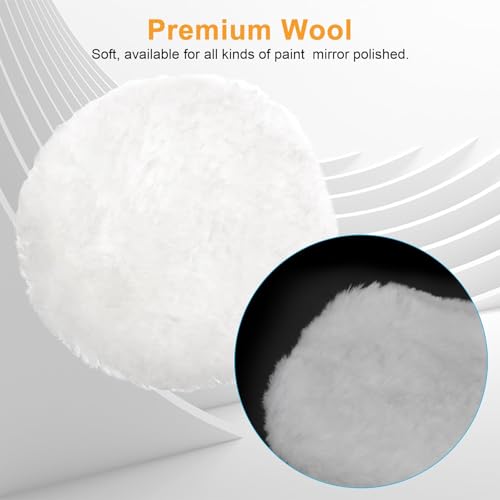Linkstyle 6PCS 7 Inch Wool Polishing Buffing Pads Kit, Lambswool Buffer Bonnets with Drawstring, Soft Wool Buffing Pads for Car Detailing, Furniture, Glass, Metal and DIY Surface Finishing