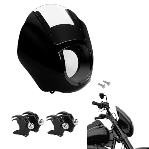 TCMT Quarter Head Fairing Windshield w/49mm Fork Clamp Fit For Harley Sportster XL1200X 2016-2021 Dyna Low Rider Street Bob Wide Glide Fat Bob 2006-2016 V-Rod 2002-2010 - color: Clear Windshield, size: 49mm Black Clamps
