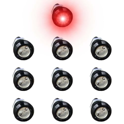 10PCS 18mm Car Eagle Eye LED Bulbs, 12V Ultra-thin Motorcycle Daytime Running Lights, Waterproof DRL Bumper Fog Light Small Bulbs, Tail Backup Reverse Marker Lights for Car Motor (Red) - color: Red