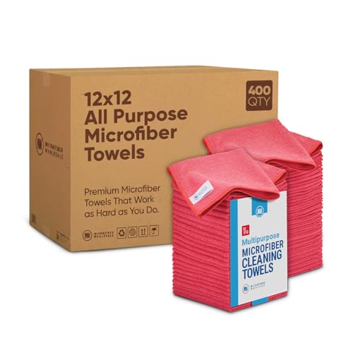Bulk 12” X 12” All Purpose Microfiber Towels Wholesale - Case Quantity (400 Count) | No Fraying | High Density Microfiber | Zero Chemical Cleaner | Long-Lasting (Red) - color: Red, size: 400 Count (Pack of 1)