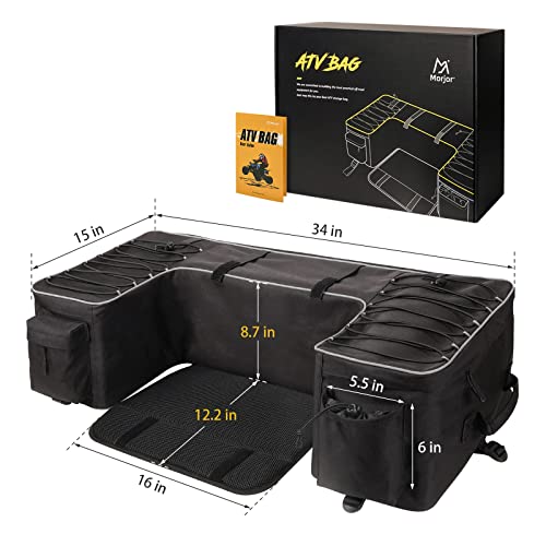 Morjor ATV Storage Bags with Extra Waterproof Cover & Upgraded Zippers, ATV Bag with Back Seat for Passenger