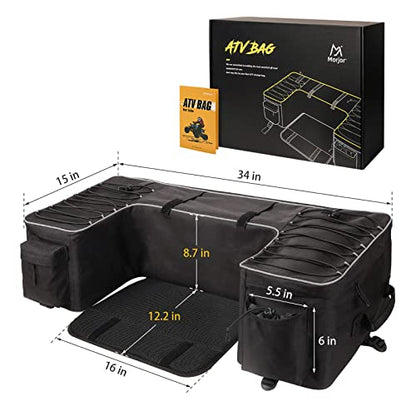 Morjor ATV Storage Bags with Extra Waterproof Cover & Upgraded Zippers, ATV Bag with Back Seat for Passenger
